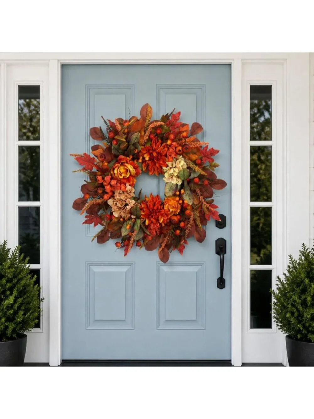 26-Inch Autumn Harvest Wreath for Front Door - Fall Decor with Dahlias, Maple